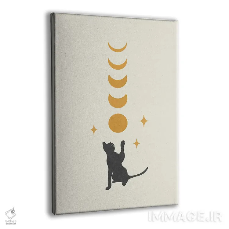 تابلو مینیمال گربه و ماه ۲ اثر اپیزودیک دراوینگ - نمای پرسپکتیو محصول