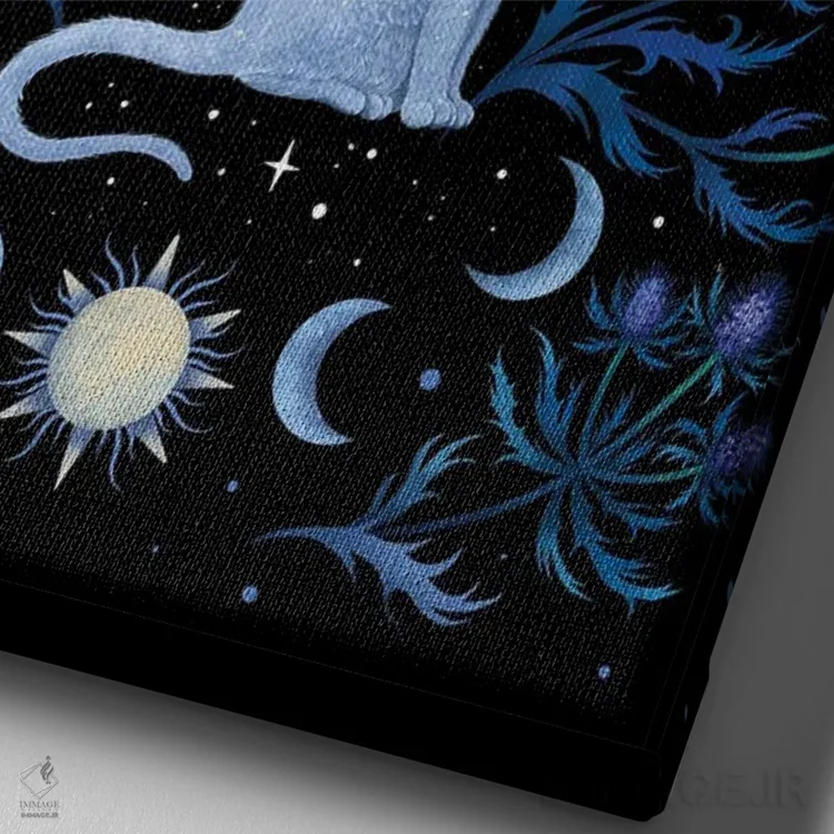 تابلو دکوراتیو خار آبی و گربه اثر اپیزودیک دراوینگ - نمای نزدیک بافت بوم