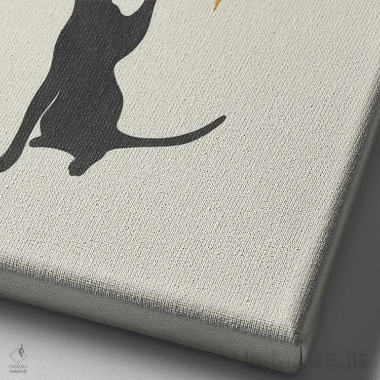 تابلو مینیمال گربه و ماه ۲ اثر اپیزودیک دراوینگ - نمای نزدیک بافت بوم