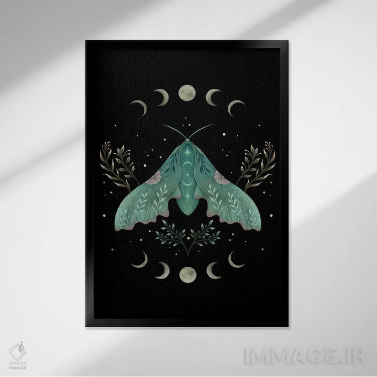 تابلو دکوراتیو لونا و پروانه شب پره اثر اپیزودیک دراوینگ - نمای قابدار مشکی