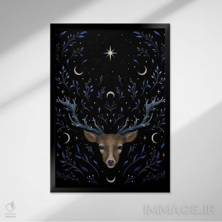 تابلو دکوراتیو رویای گوزن اثر اپیزودیک دراوینگ - نمای قابدار مشکی