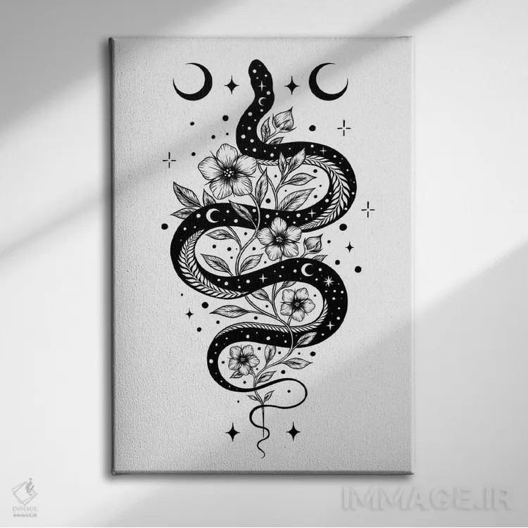 تابلو دکوراتیو افسون مار سیاه اثر اپیزودیک دراوینگ - نمای روبهرو روی دیوار