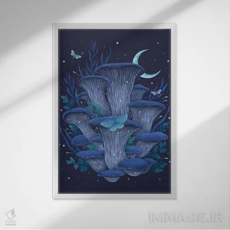 تابلو دکوراتیو صدف آبی اثر اپیزودیک دراوینگ - نمای قابدار سفید