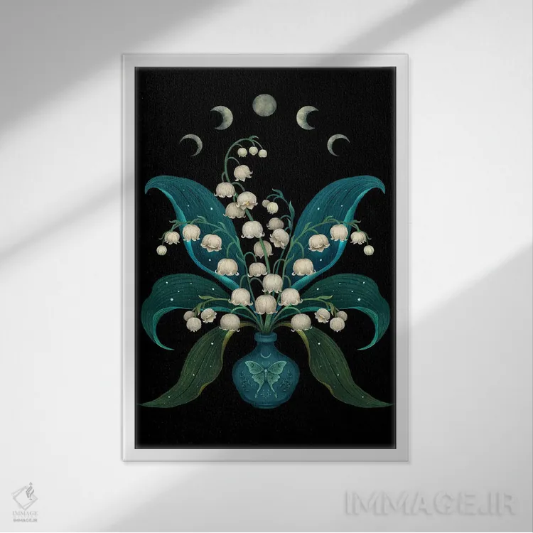 تابلو دکوراتیو گل سوسن دره ای اثر اپیزودیک دراوینگ - نمای قابدار سفید