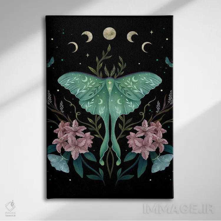 تابلو دکوراتیو لونا و گل خرزهره کوهی اثر اپیزودیک دراوینگ - نمای روبهرو روی دیوار