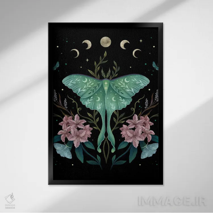 تابلو دکوراتیو لونا و گل خرزهره کوهی اثر اپیزودیک دراوینگ - نمای قابدار مشکی