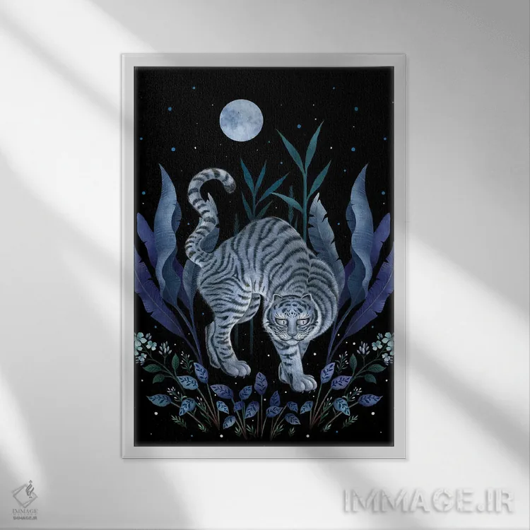 تابلو دکوراتیو سال ببر اثر اپیزودیک دراوینگ - نمای قابدار سفید