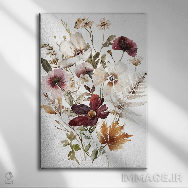 تابلو دکوراتیو گل های زرشکی اثر افرازی گرافیکز - نمای روبهرو روی دیوار