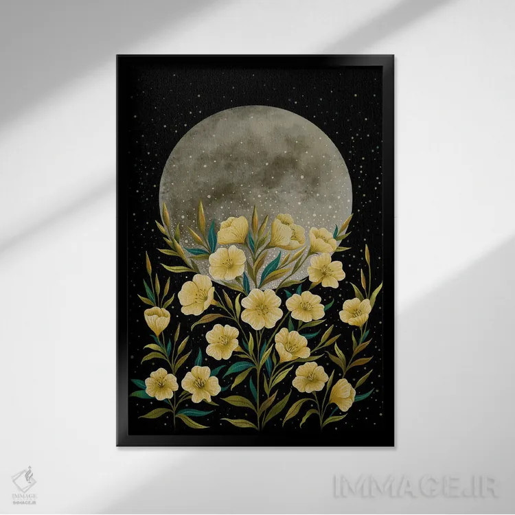 تابلو دکوراتیو درود ماه زرد اثر اپیزودیک دراوینگ - نمای قابدار مشکی