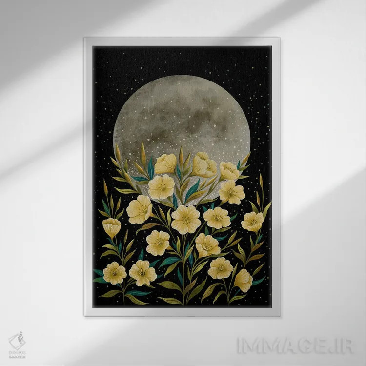 تابلو دکوراتیو درود ماه زرد اثر اپیزودیک دراوینگ - نمای قابدار سفید