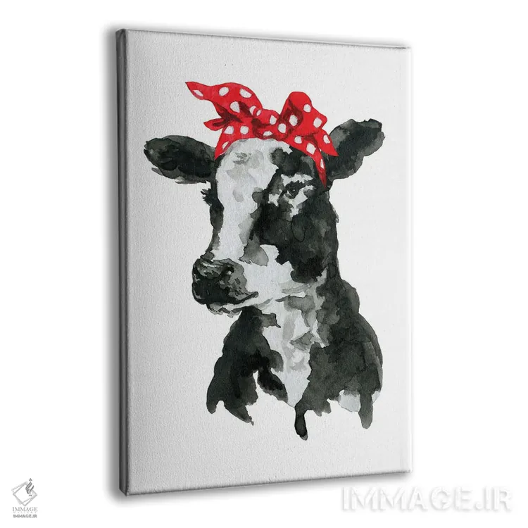 تابلو دکوراتیو گاو سیاه سفید با هدبند اثر افرازی گرافیکز - نمای پرسپکتیو محصول