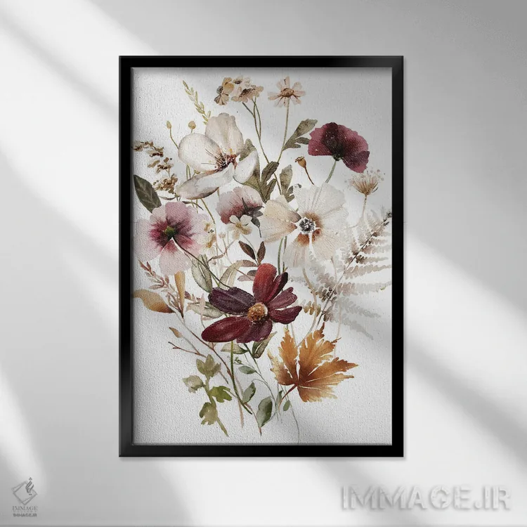 تابلو دکوراتیو گل های زرشکی اثر افرازی گرافیکز - نمای قابدار مشکی