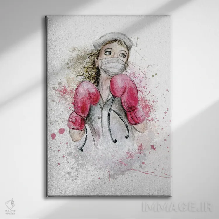 تابلو دکوراتیو پرستار مبارز ۱ اثر افرازی گرافیکز - نمای روبهرو روی دیوار