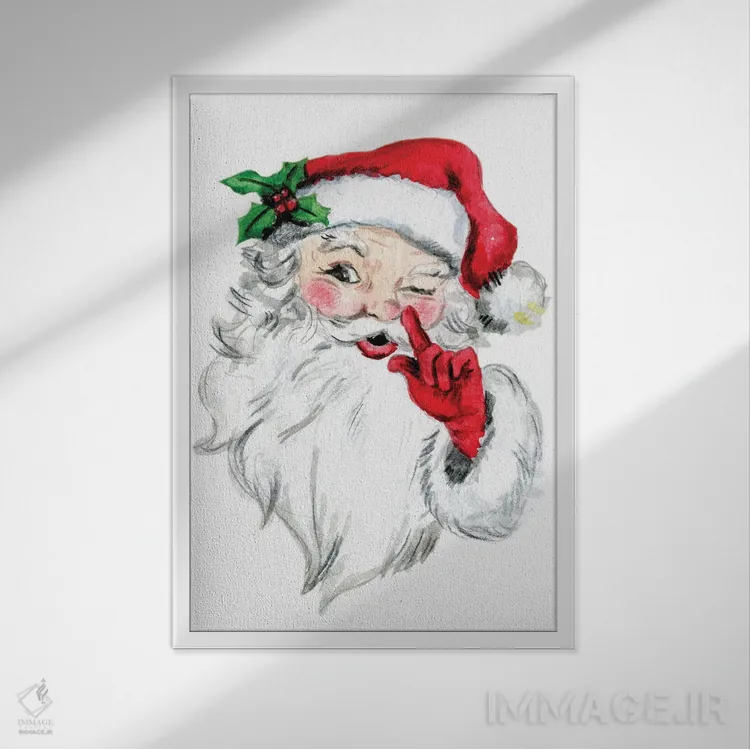 تابلو دکوراتیو سر بابانوئل اثر افرازی گرافیکز - نمای قابدار سفید