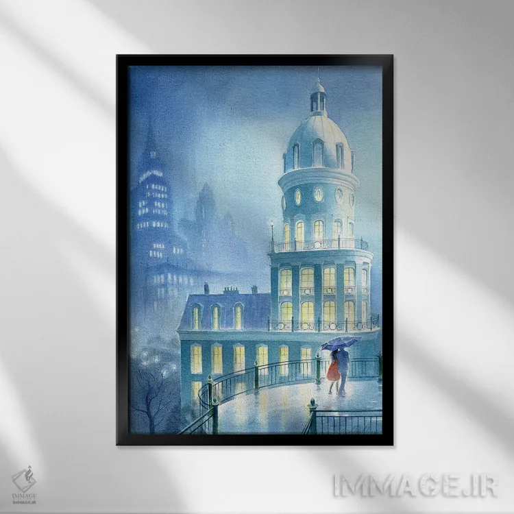 تابلو دکوراتیو باران در شهری ناشناخته اثر النا پروخوروا - نمای قابدار مشکی
