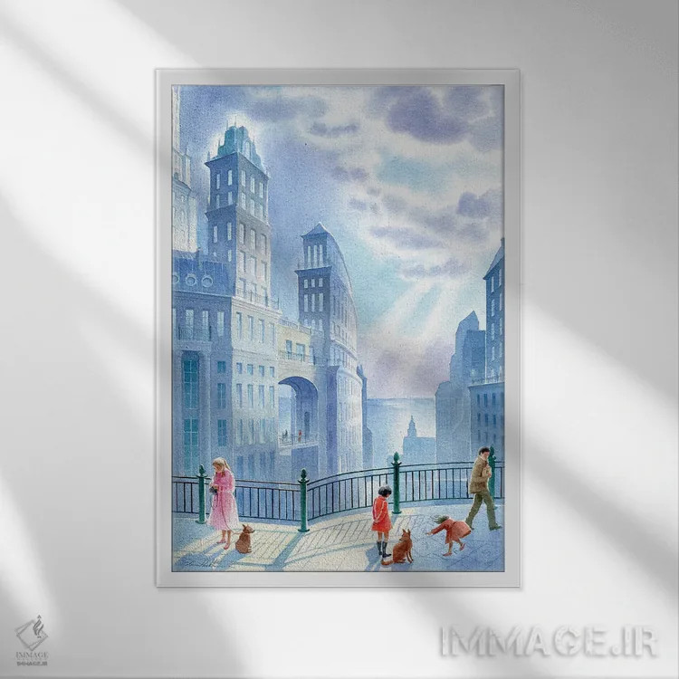 تابلو دکوراتیو پیاده روی در شهر اثر النا پروخوروا - نمای قابدار سفید