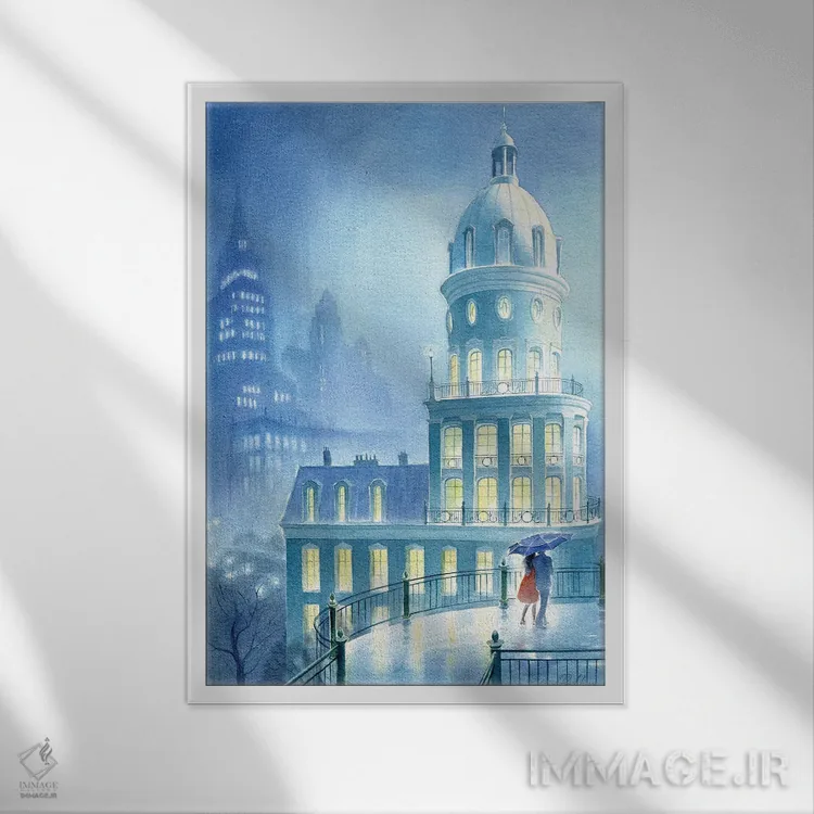 تابلو دکوراتیو باران در شهری ناشناخته اثر النا پروخوروا - نمای قابدار سفید