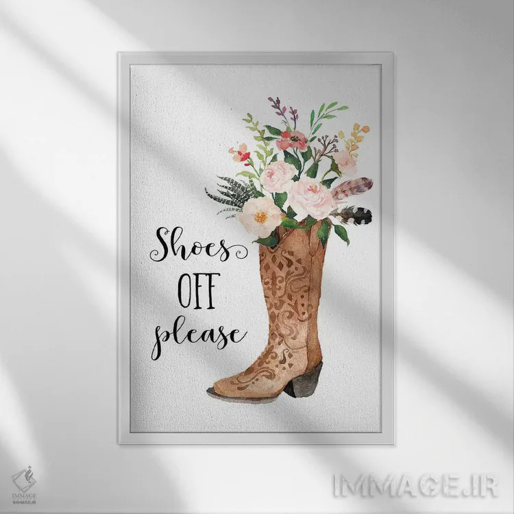 تابلو دکوراتیو لطفا کفش ها را درآورید اثر ادن پرینتیبلز - نمای قابدار سفید