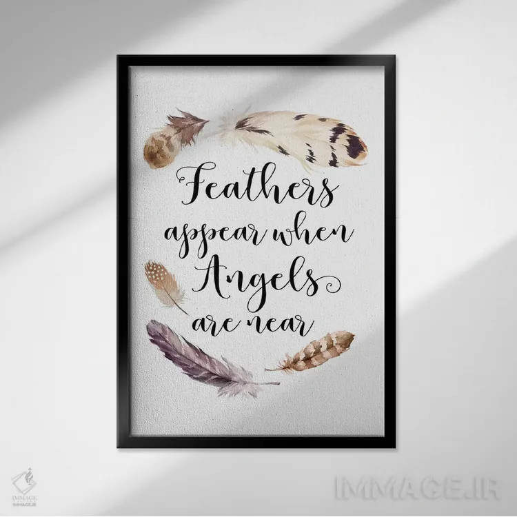 تابلو دکوراتیو پرها ظاهر می شوند وقتی فرشتگان نزدیک هستند اثر ادن پرینتیبلز - نمای قابدار مشکی