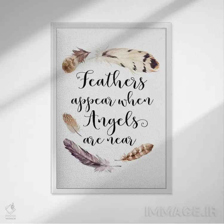 تابلو دکوراتیو پرها ظاهر می شوند وقتی فرشتگان نزدیک هستند اثر ادن پرینتیبلز - نمای قابدار سفید
