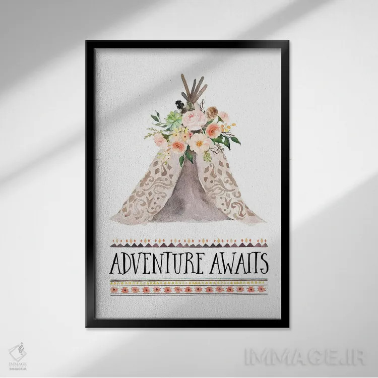 تابلو دکوراتیو ماجراجویی در انتظارت است اثر ادن پرینتیبلز - نمای قابدار مشکی