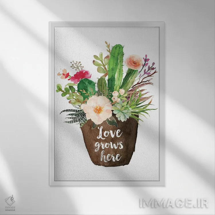 تابلو دکوراتیو عشق اینجاست که رشد می کند اثر ادن پرینتیبلز - نمای قابدار سفید