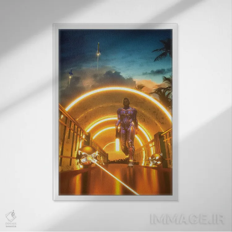 تابلو دکوراتیو سرباز سفینه ای اثر ایوان رودز - نمای قابدار سفید