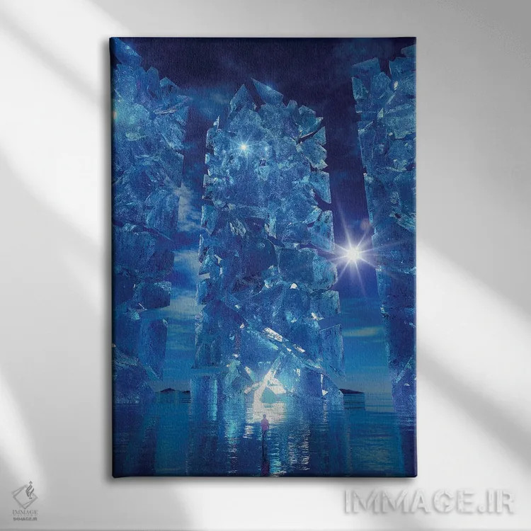 تابلو دکوراتیو تصاویر در آبی اثر ایوان رودز - نمای روبهرو روی دیوار
