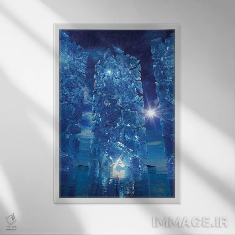 تابلو دکوراتیو تصاویر در آبی اثر ایوان رودز - نمای قابدار سفید