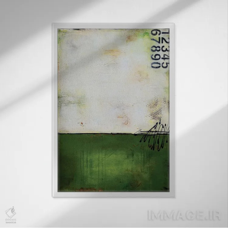 تابلو انتزاعی خلیج های سبز اثر ارین اشلی - نمای قابدار سفید