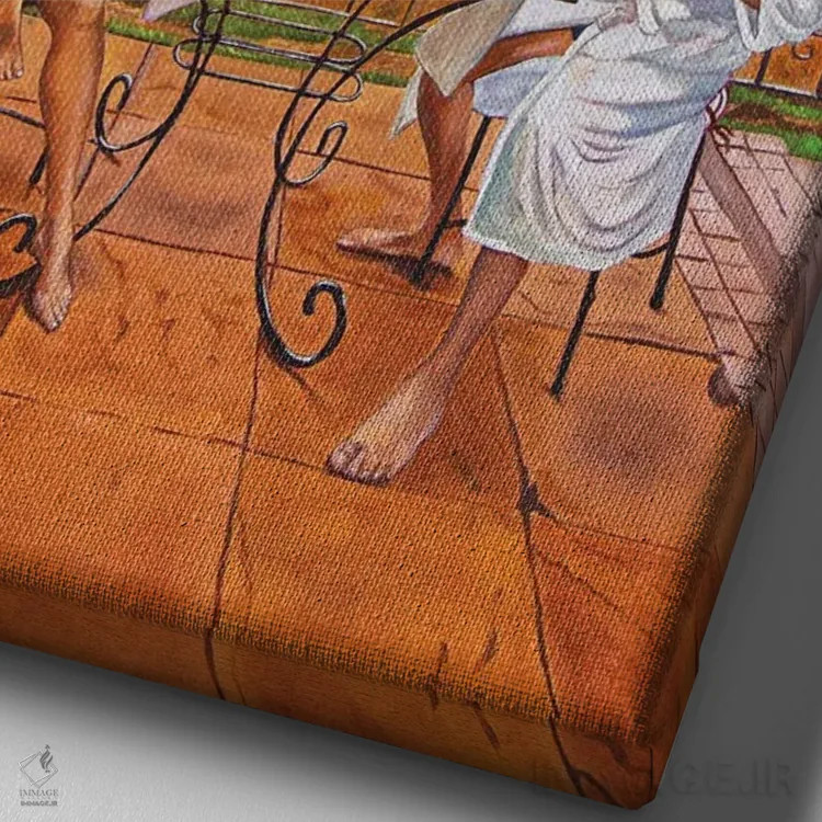 تابلو دکوراتیو صبحانه با زرافه ها اثر اوگنیا روسلیک - نمای نزدیک بافت بوم