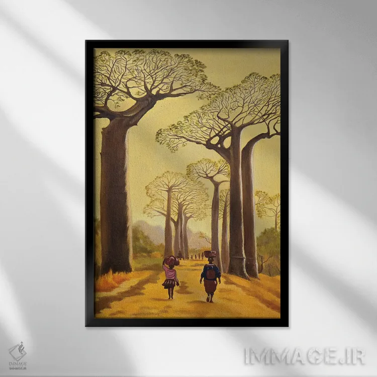 تابلو دکوراتیو بائوباب ها اثر اوگنیا روسلیک - نمای قابدار مشکی