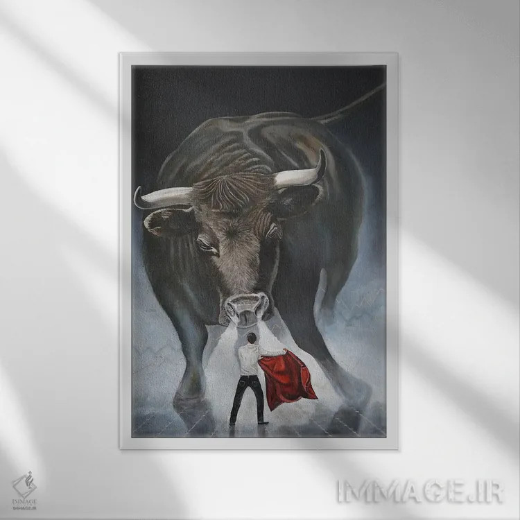 تابلو دکوراتیو گاوبازی مالی اثر اوگنیا روسلیک - نمای قابدار سفید