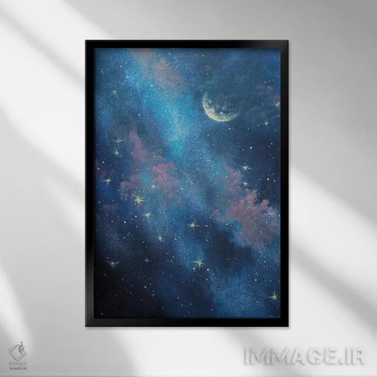 تابلو دکوراتیو ستاره ها در آسمان اثر اوگنیا روسلیک - نمای قابدار مشکی