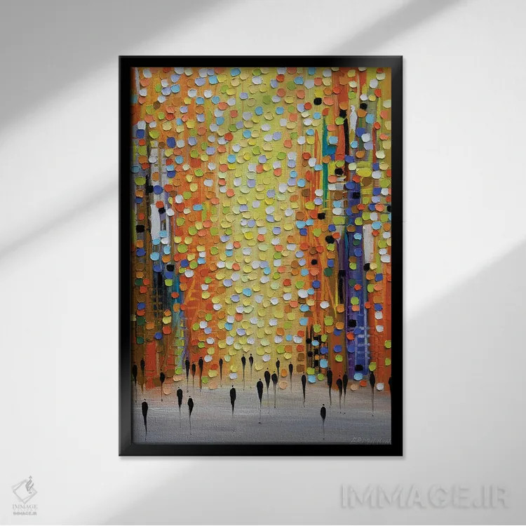تابلو انتزاعی پیاده روی در غروب نارنجی اثر اکاترینا ارمیلکینا - نمای قابدار مشکی
