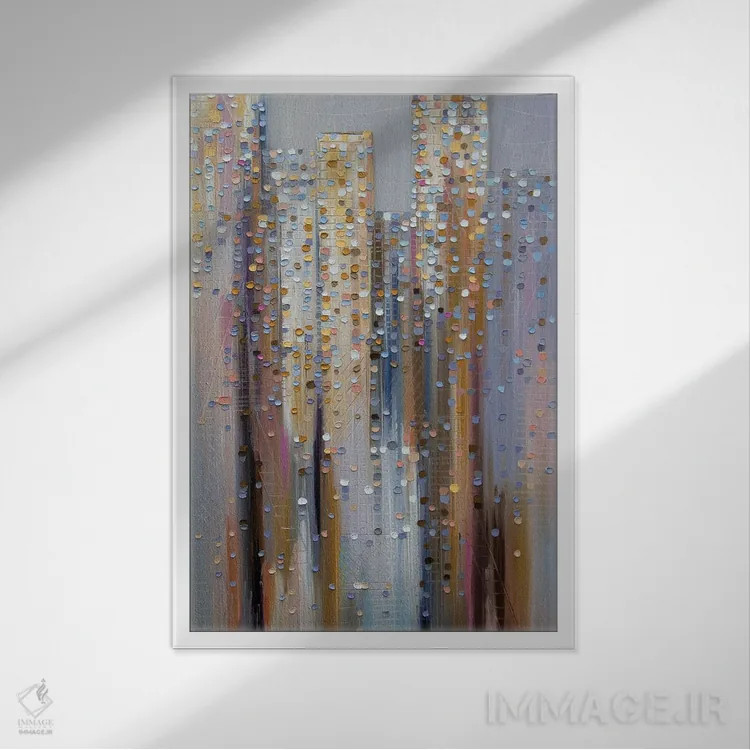 تابلو انتزاعی شهر در ابرها ۱ اثر اکاترینا ارمیلکینا - نمای قابدار سفید