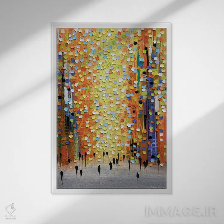 تابلو انتزاعی پیاده روی در غروب نارنجی اثر اکاترینا ارمیلکینا - نمای قابدار سفید