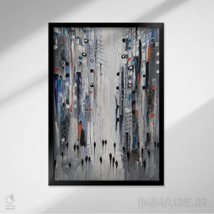 تابلو انتزاعی شهر جدید ذهن اثر اکاترینا ارمیلکینا - نمای قابدار مشکی
