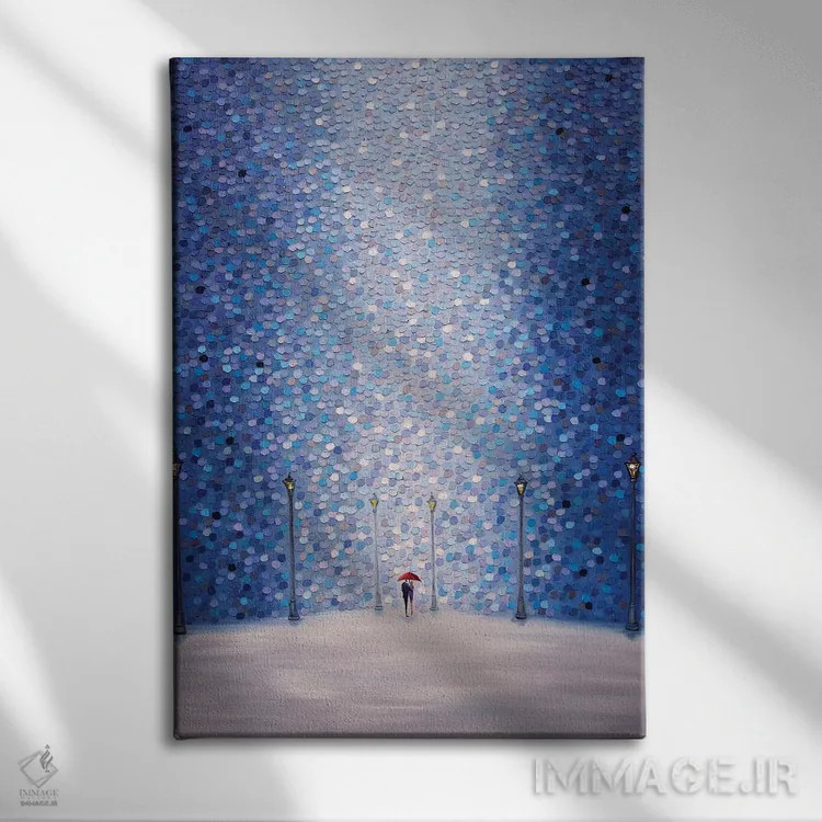 تابلو انتزاعی چتر قرمز اثر اکاترینا ارمیلکینا - نمای روبهرو روی دیوار