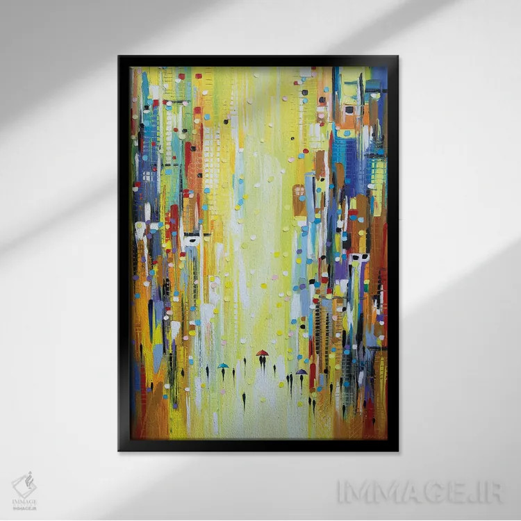 تابلو انتزاعی سه چتر رنگارنگ اثر اکاترینا ارمیلکینا - نمای قابدار مشکی