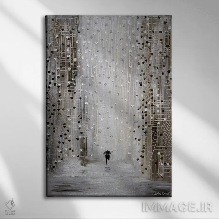 تابلو انتزاعی زیر باران اثر اکاترینا ارمیلکینا - نمای روبهرو روی دیوار