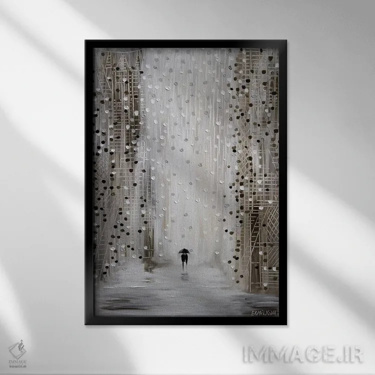 تابلو انتزاعی زیر باران اثر اکاترینا ارمیلکینا - نمای قابدار مشکی