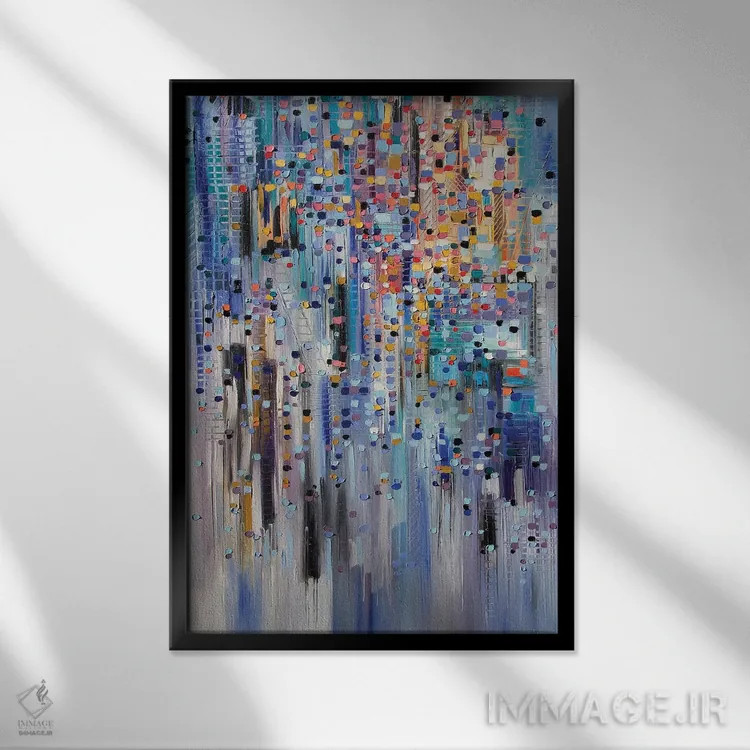 تابلو انتزاعی شهر شاد اثر اکاترینا ارمیلکینا - نمای قابدار مشکی