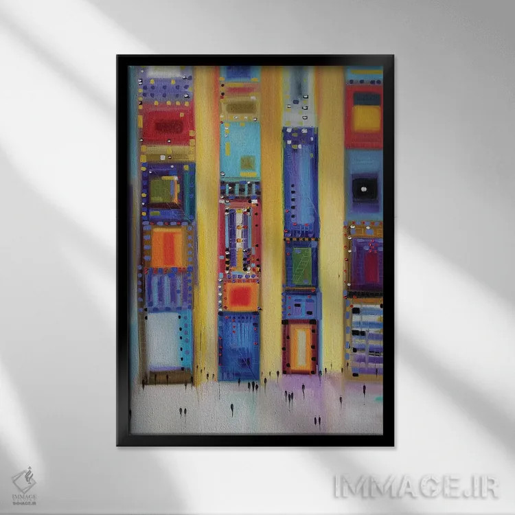 تابلو انتزاعی زمان جشن در شهر اثر اکاترینا ارمیلکینا - نمای قابدار مشکی
