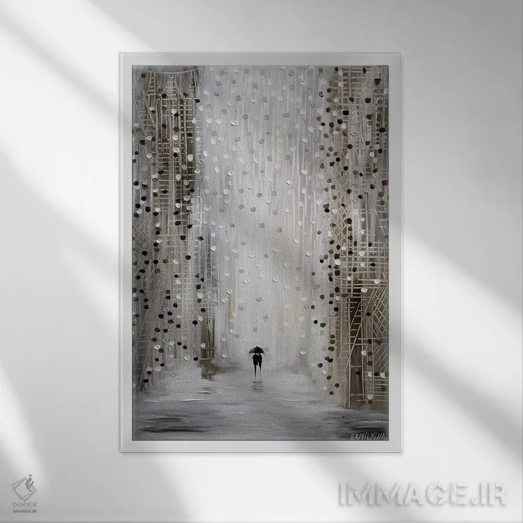 تابلو انتزاعی زیر باران اثر اکاترینا ارمیلکینا - نمای قابدار سفید