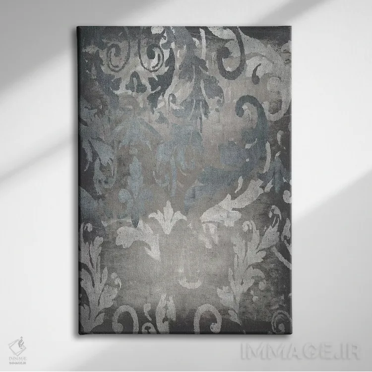 تابلو انتزاعی نقش دمسک نقره ای ۱ اثر الی رابرتز - نمای روبهرو روی دیوار