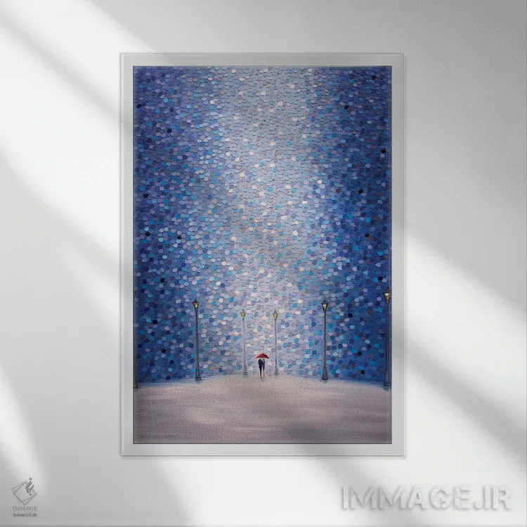 تابلو انتزاعی چتر قرمز اثر اکاترینا ارمیلکینا - نمای قابدار سفید