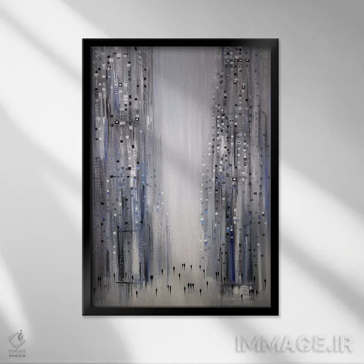 تابلو انتزاعی شهر رویاپرداز اثر اکاترینا ارمیلکینا - نمای قابدار مشکی