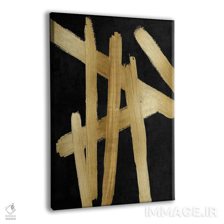 تابلو مینیمال چهارراه های طلایی روی مشکی I اثر الی رابرتز - نمای پرسپکتیو محصول