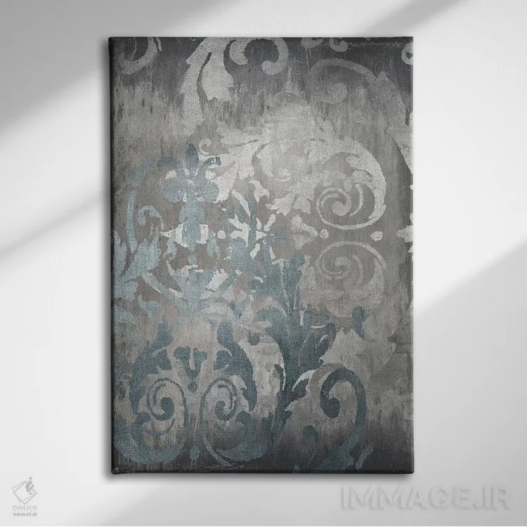 تابلو انتزاعی نقش دمسک نقره ای ۲ اثر الی رابرتز - نمای روبهرو روی دیوار